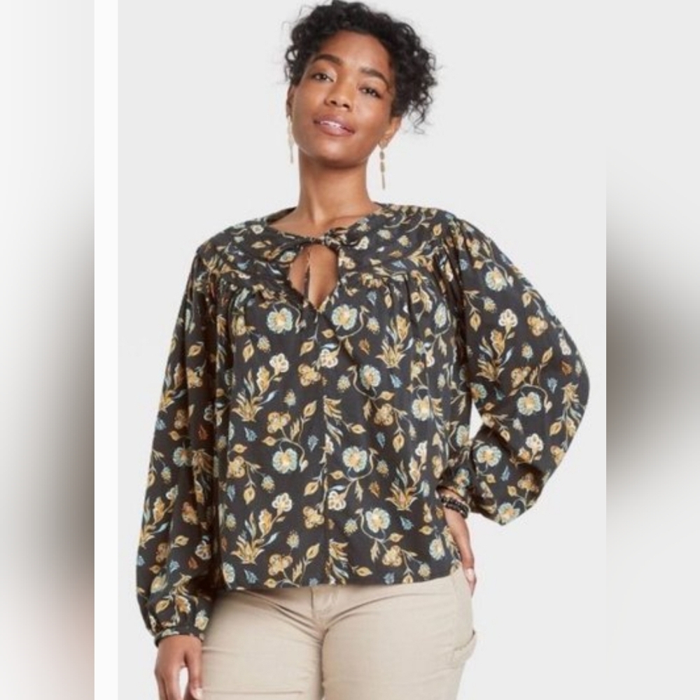 Boho flowy tie front blouse